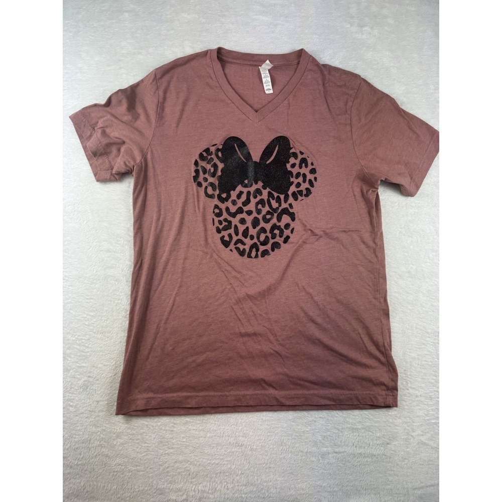 Womans Pink Cheetah Minnie Mouse Shirt Size Large By Canvas V-neck Sparkly